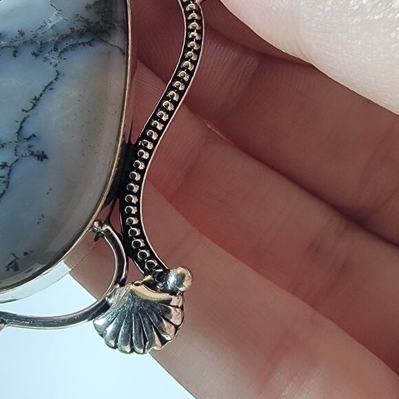 Sterling Silver Pendant with Dendritic Opal & Clear Quartz – Artisan Gem Jewelry - Picture 8 of 10